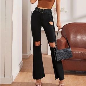 Ripped flare leg jeans